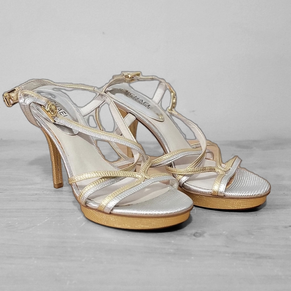 Michael Kors Gold and Silver Strappy Sandals